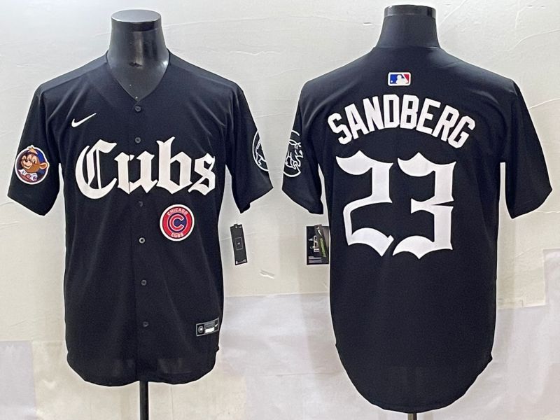 Men 2025 Chicago Cubs #23 Sandberg Black Five generations Joint Name Nike MLB Jersey style 18->san diego padres->MLB Jersey